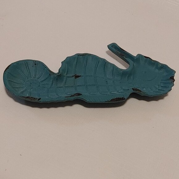 CUTE CAST IRON SEAHORSE TRINKET DISH TEAL - Picture 5 of 7